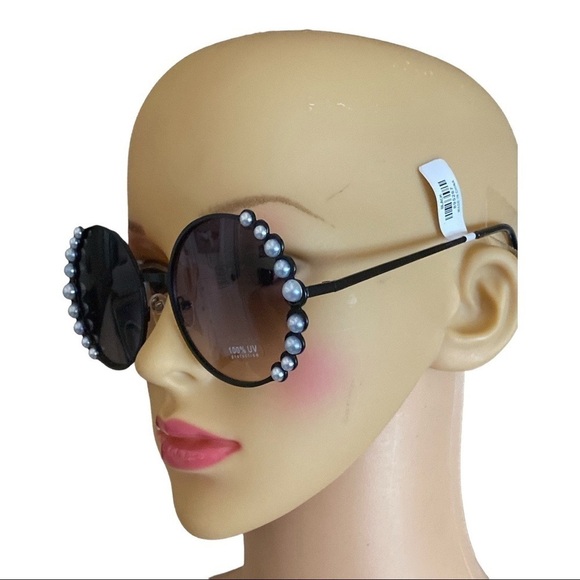Pearl  Embellished Black Round Frame Dark Lens Sunglass…BALL… - Picture 5 of 8